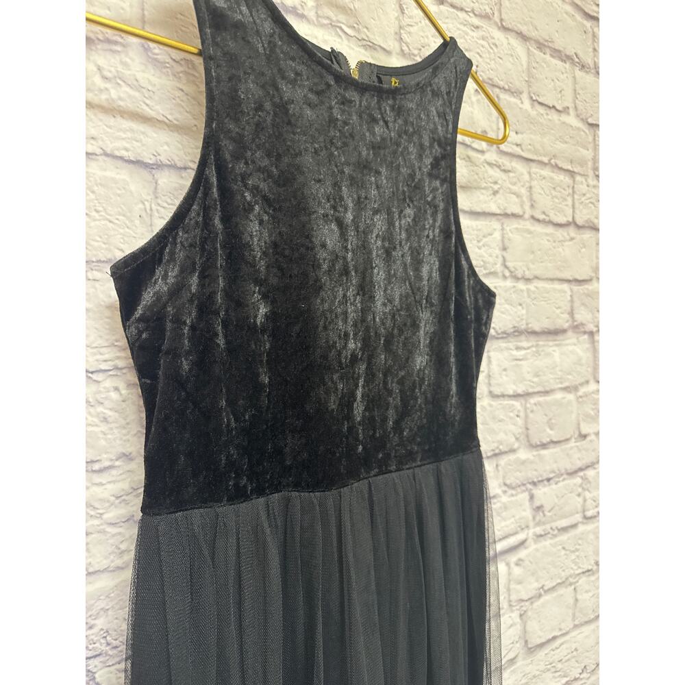Passion Fusion Black Crushed Velvet Sheer Lace Sleeveless Witchy Maxi Dress MED